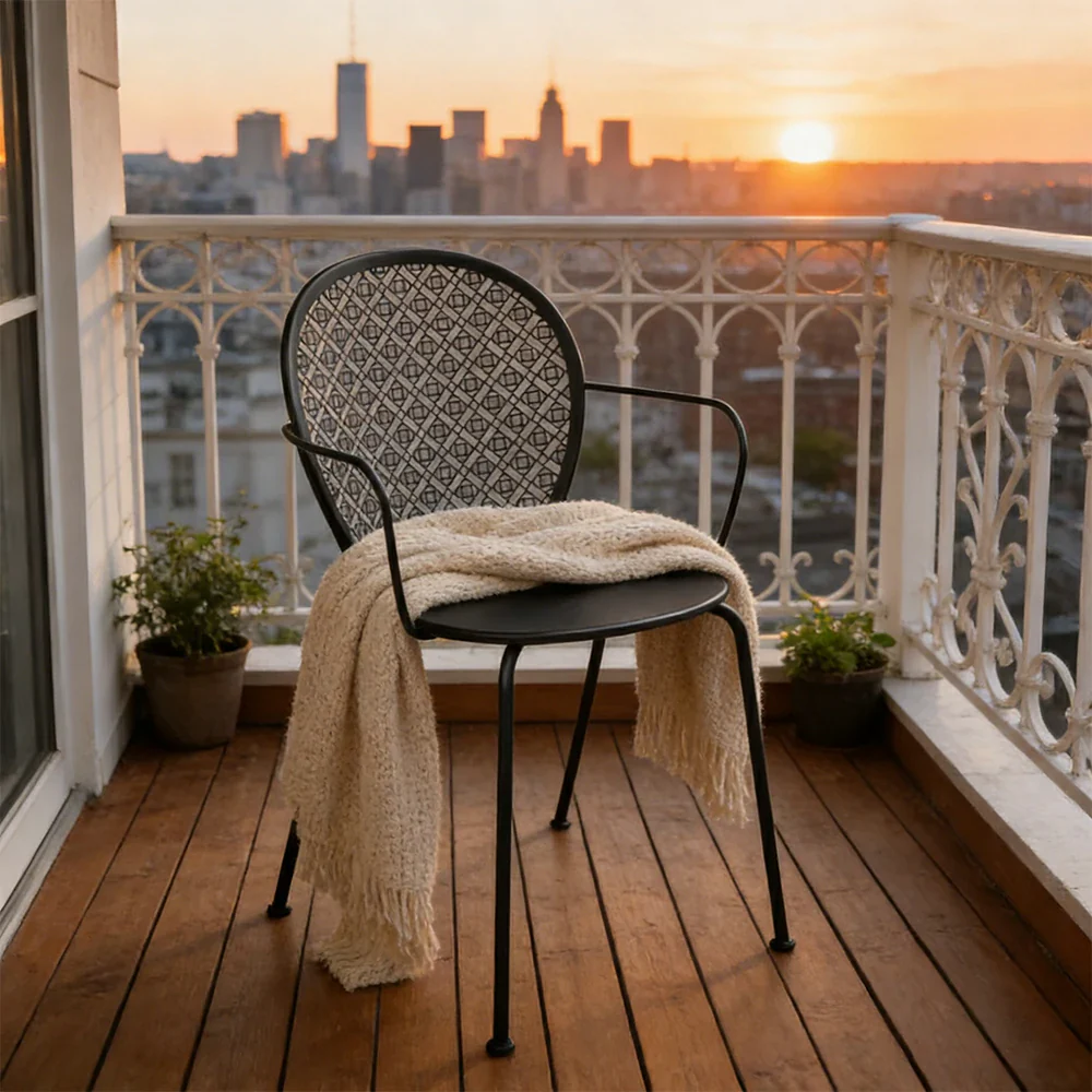 SOLARA Outdoor Dining Chair Weather-Resistant Rust-Resistant Metal Frame Easy-Clean Design with Rounded Safety Edges - Black - Image 7