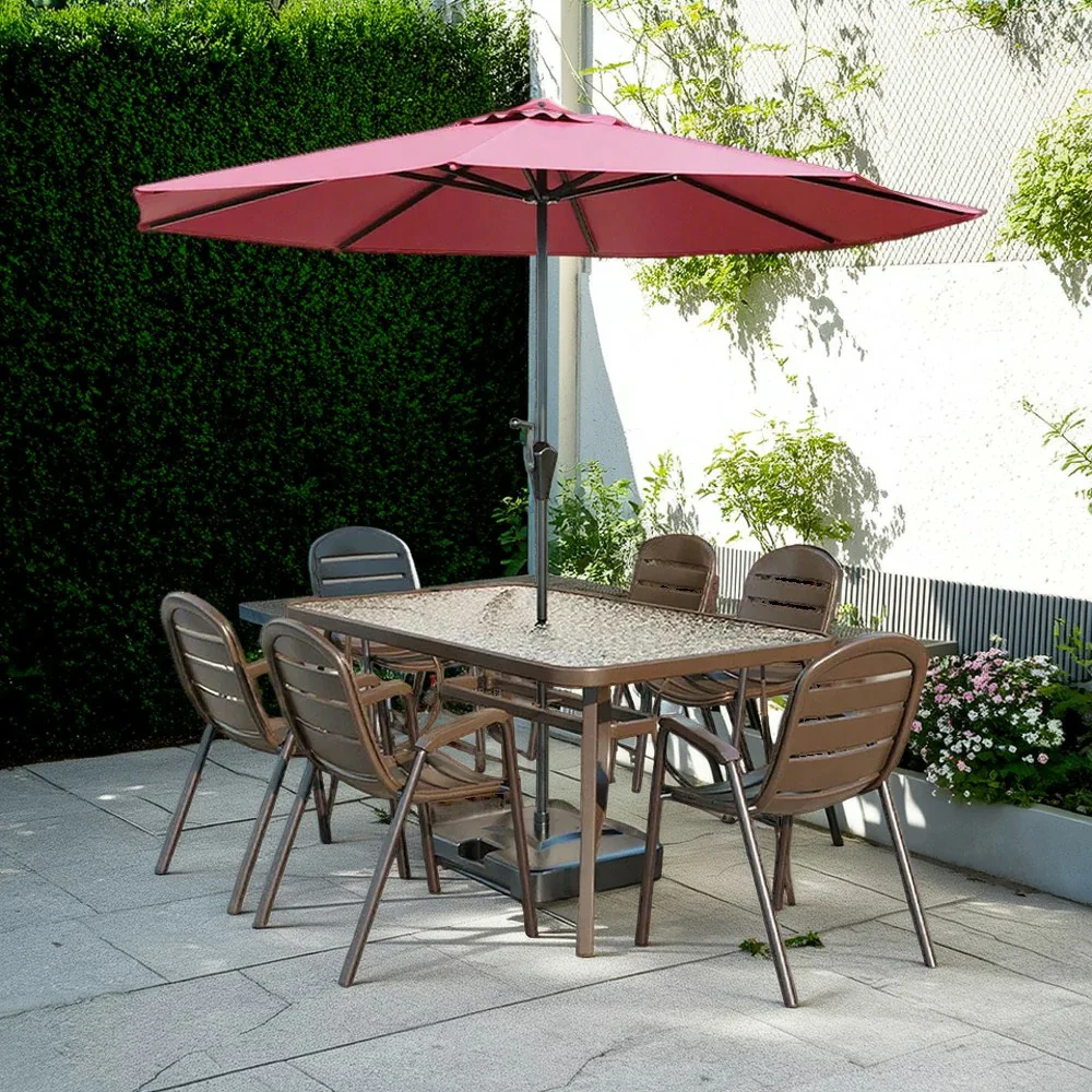 SOLARA Outdoor Table & Chair Set with Umbrella – Round Tempered Glass Table, Breathable Teslin Chairs, Sturdy Steel Frame - Walnut - Image 4