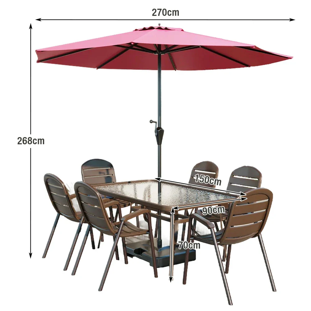 SOLARA Outdoor Table & Chair Set with Umbrella – Round Tempered Glass Table, Breathable Teslin Chairs, Sturdy Steel Frame - Walnut - Image 6