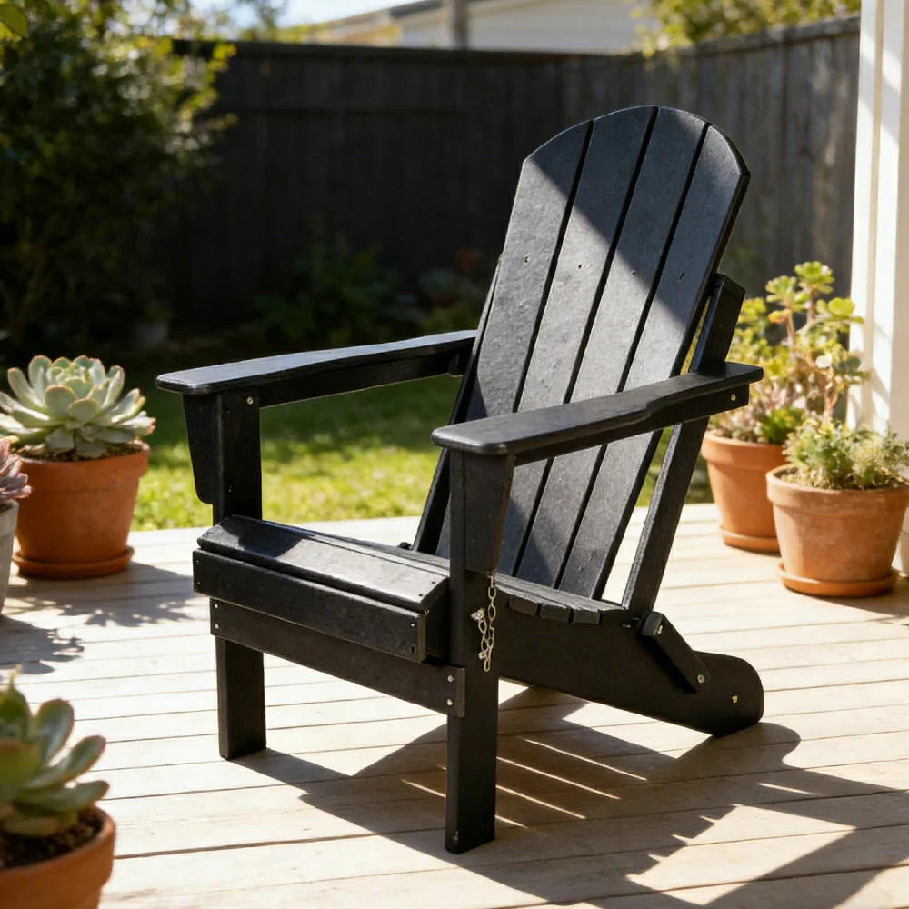 SOLARA Chair - Folding Outdoor Lounge Chair, Weather-Resistant HDPE Material, Classic Patio Garden Seating - Black - Image 4