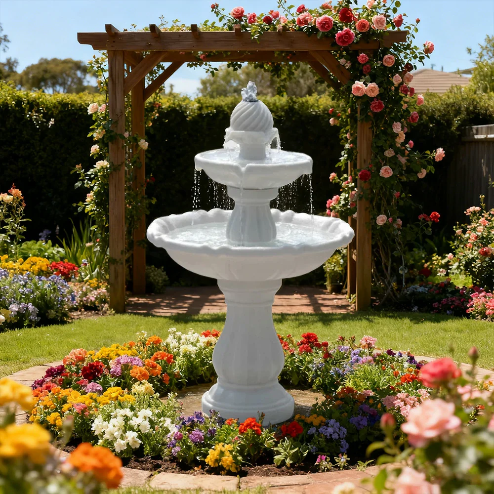 SOLARA Solar-Powered Water Fountain - Resin Fiberglass Sandstone, Waterproof, Durable, Crack-Resistant in Cold Weather - White - Image 2