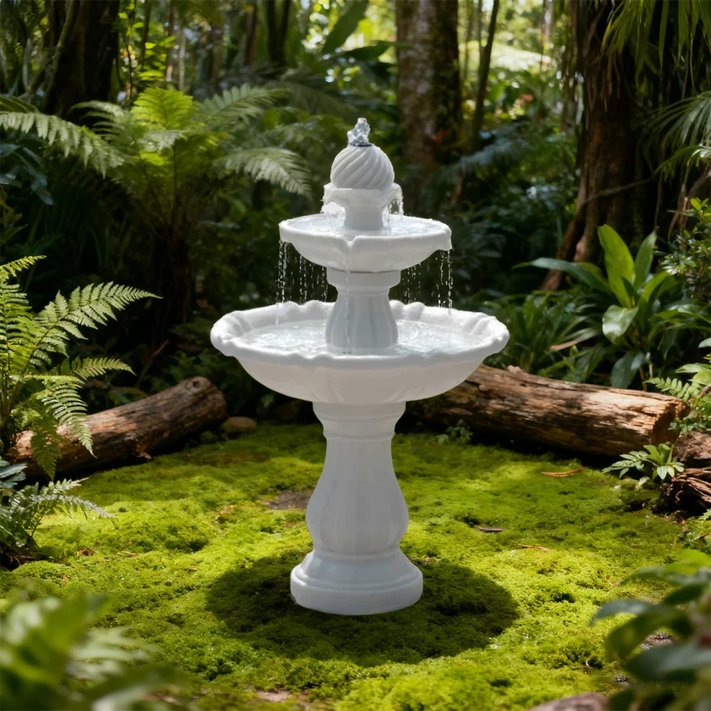 SOLARA Solar-Powered Water Fountain - Resin Fiberglass Sandstone, Waterproof, Durable, Crack-Resistant in Cold Weather - White - Image 4
