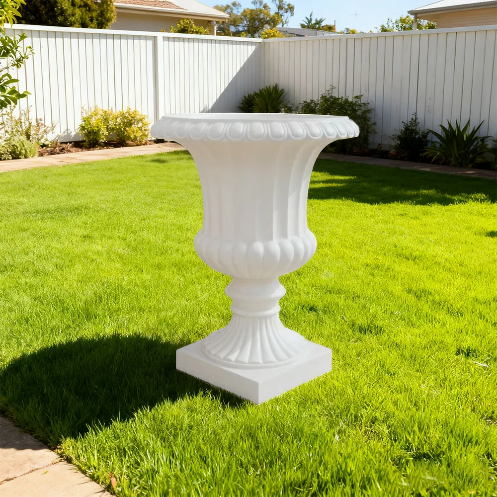 SOLARA Outdoor Pot - Resin Fiberglass Sandstone, UV-Resistant, Waterproof, Durable, Sleek Modern Design - White - Image 2