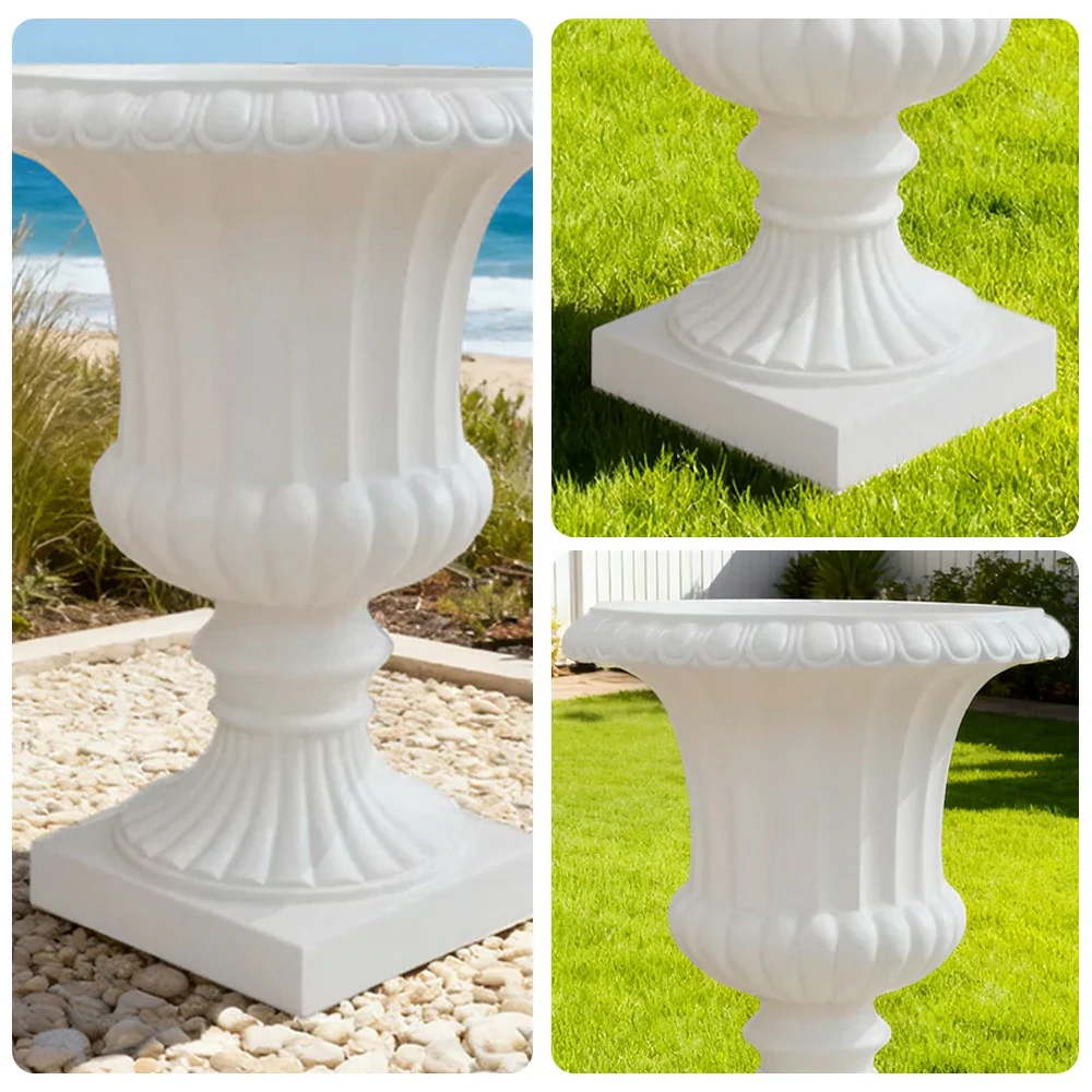 SOLARA Outdoor Pot - Resin Fiberglass Sandstone, UV-Resistant, Waterproof, Durable, Sleek Modern Design - White - Image 3