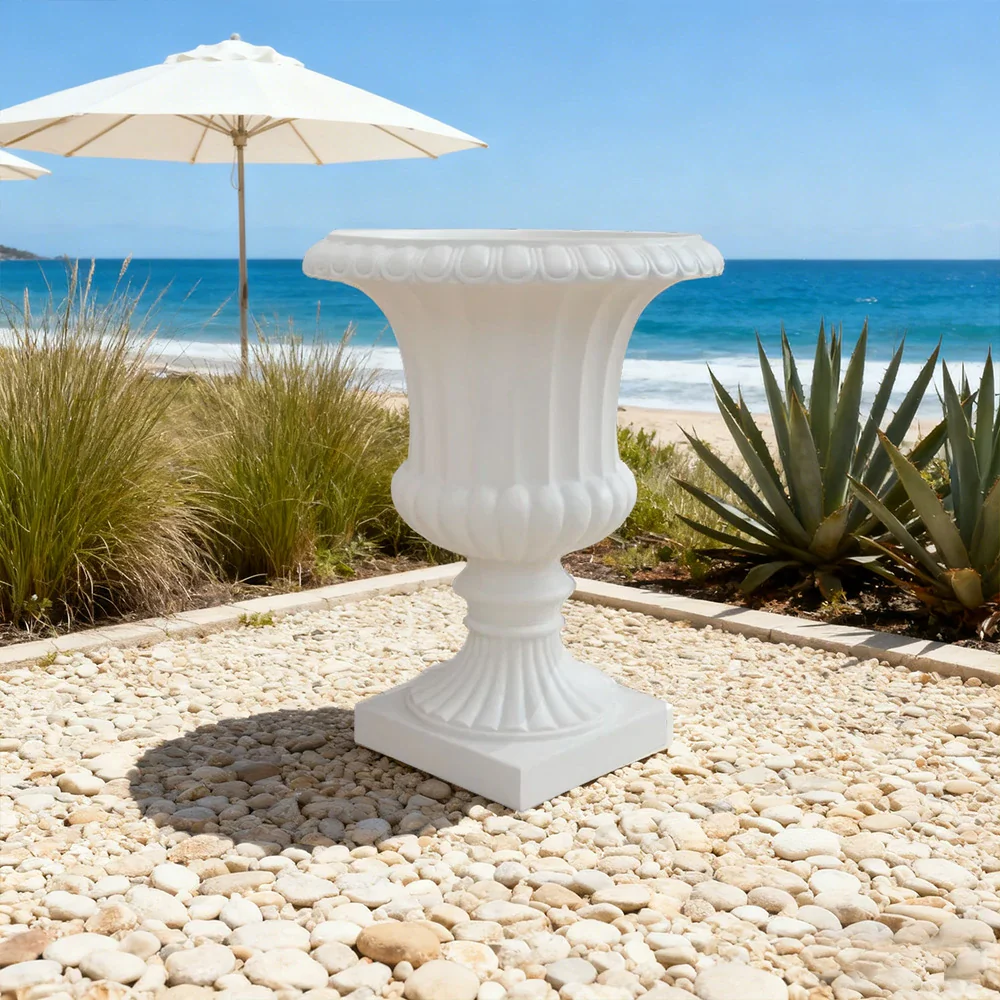 SOLARA Outdoor Pot - Resin Fiberglass Sandstone, UV-Resistant, Waterproof, Durable, Sleek Modern Design - White - Image 4