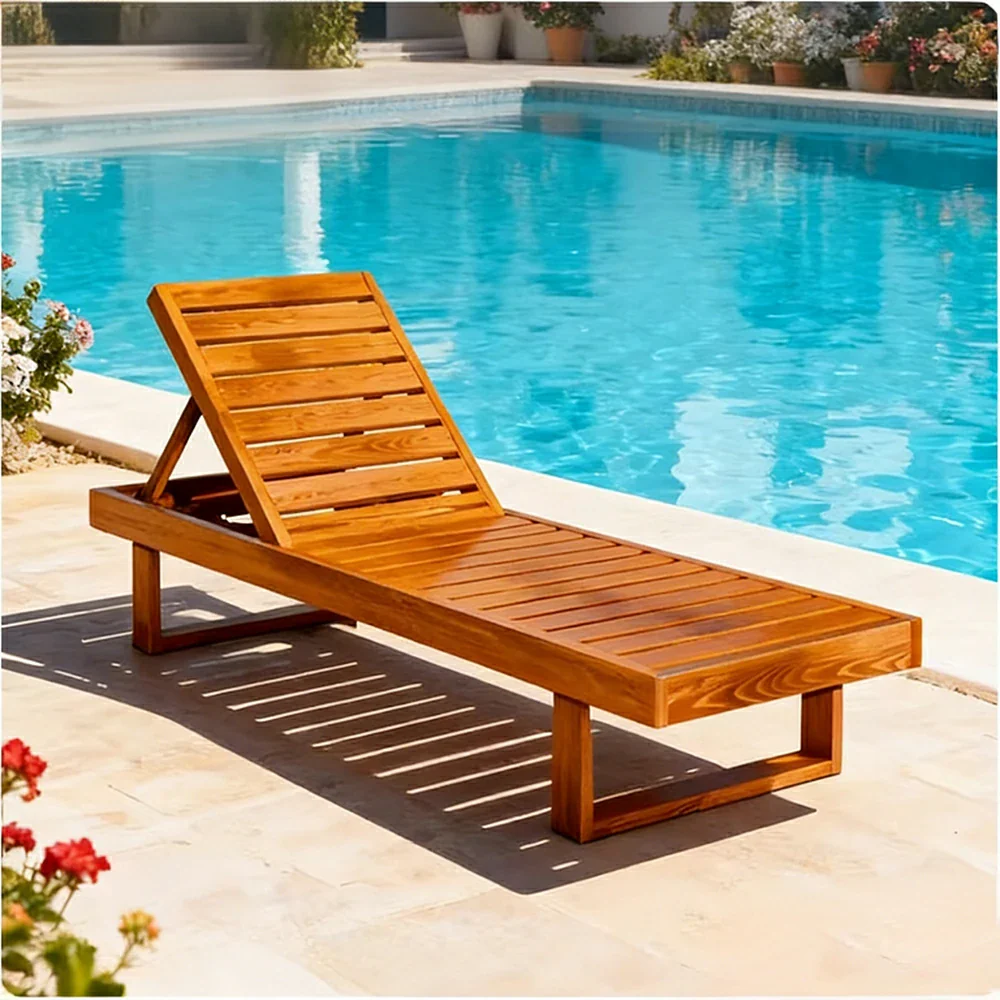 SOLARA Outdoor Reclining Sun Lounger - Multi-Position Adjustable Backrest, Premium Hardwood Construction, Weather-Resistant Finish - Yellow - Image 2