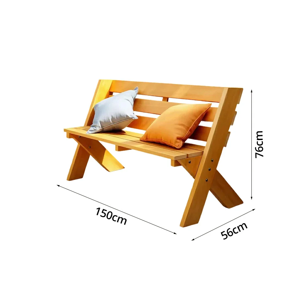 SOLARA 120/150cm Outdoor Two-Seater Bench - Heavy-Duty Solid Hardwood Construction, Reinforced X-Frame Support, Weather-Resistant Finish - Yellow - Image 6