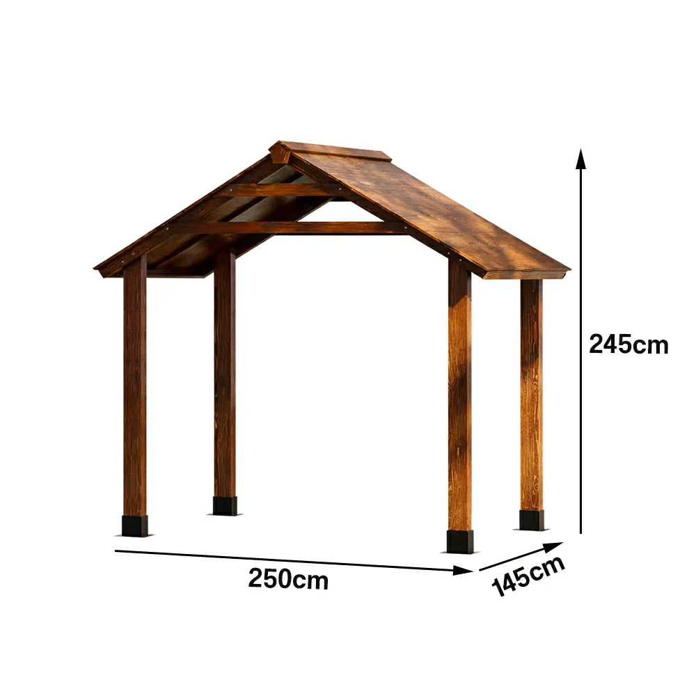 SOLARA Outdoor Garden Pavilion Water-Resistant Roof Solid Wood Frame Heavy-Duty Support Structure - Brown - Image 5