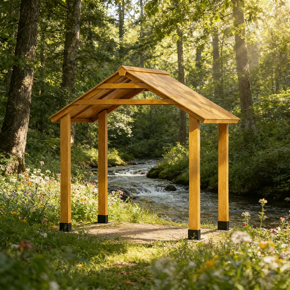 SOLARA Outdoor Garden Pavilion Water-Resistant Roof Solid Wood Frame Heavy-Duty Support Structure - Yellow - Image 4