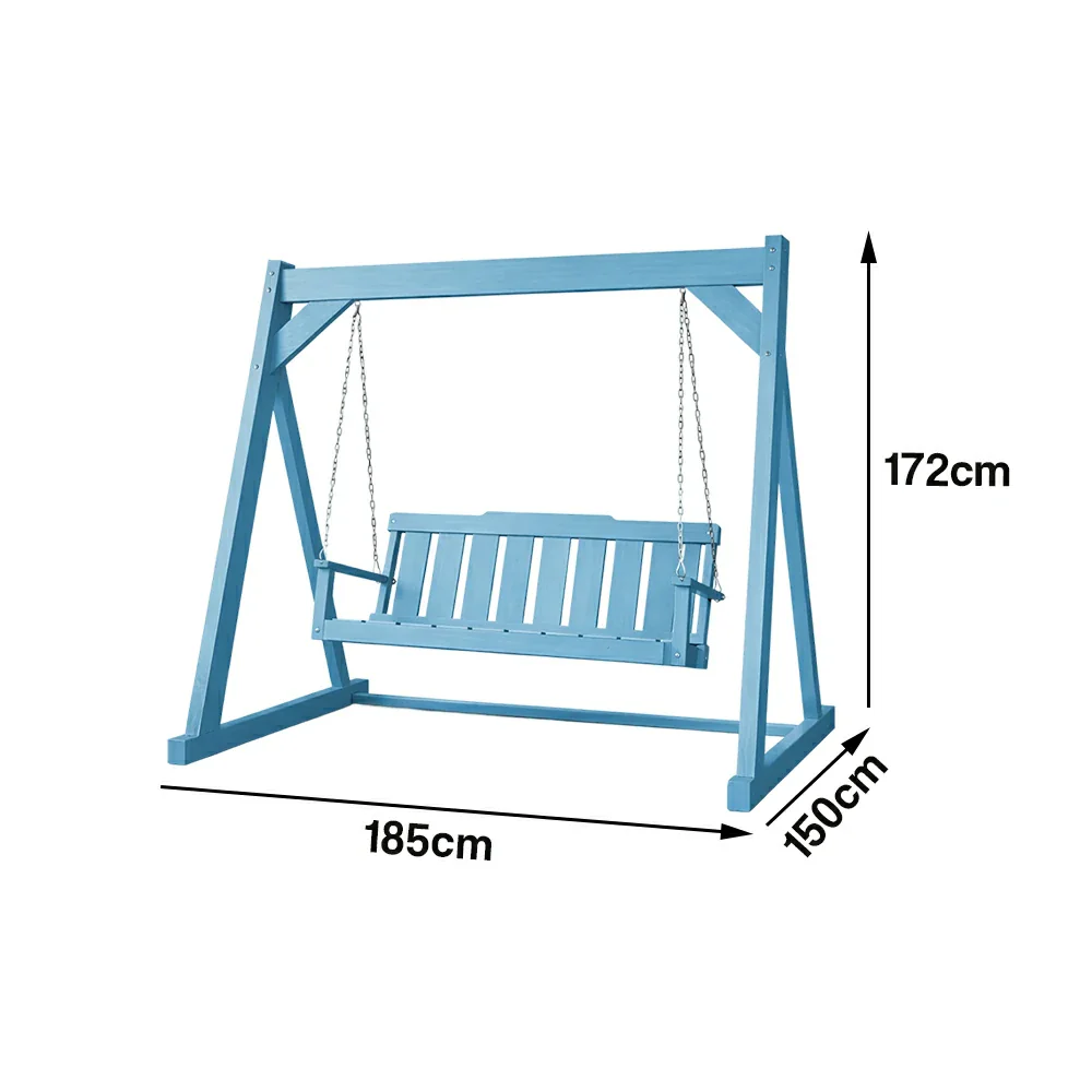 SOLARA Outdoor Swing Chair Reinforced Triangular Frame Solid Wood Structure Stainless Steel Chains - Blue - Image 5