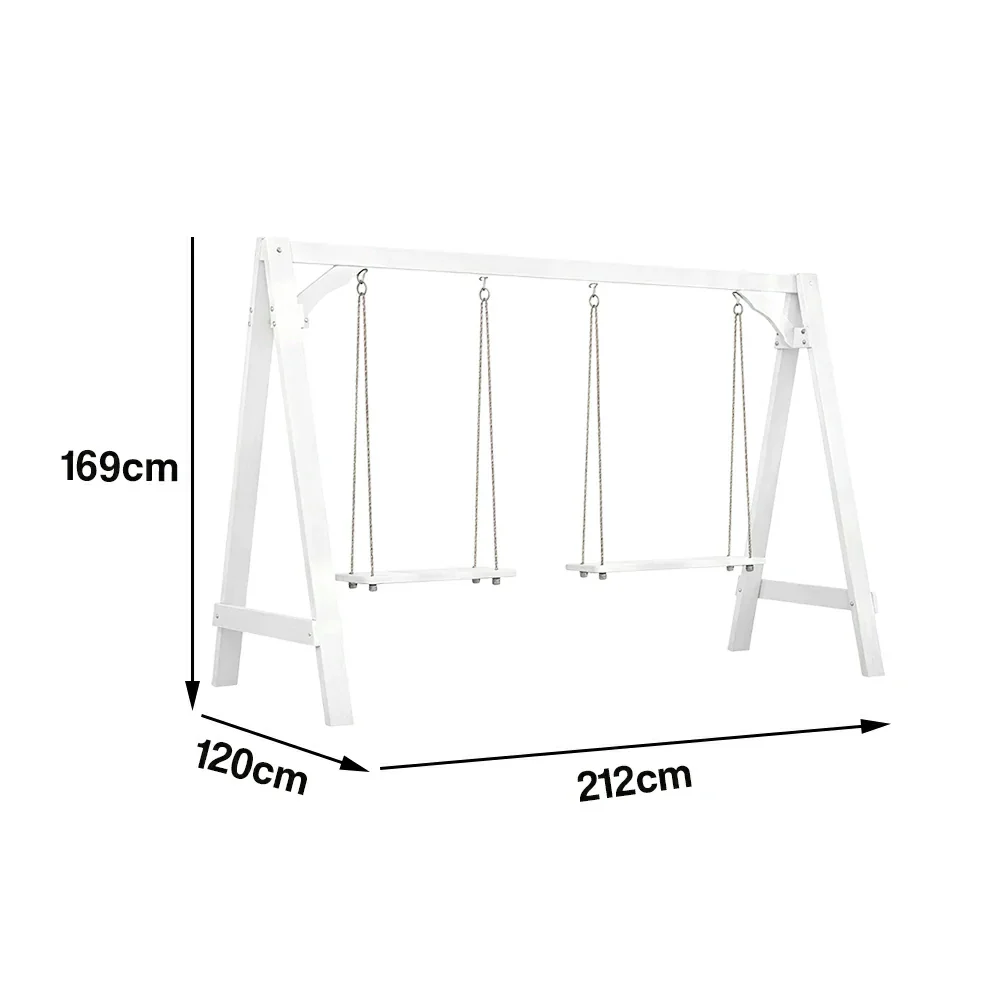 SOLARA 125/212/263cm Outdoor Swing Set Triangular Frame Solid Pine Wood ACQ Treated Heavy-Duty Rope Support - White - Image 10