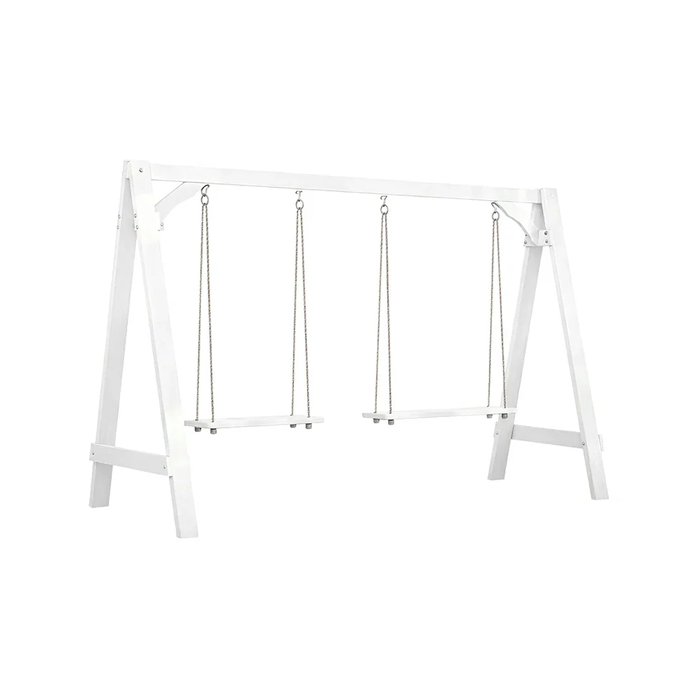 SOLARA 125/212/263cm Outdoor Swing Set Triangular Frame Solid Pine Wood ACQ Treated Heavy-Duty Rope Support - White - Image 6