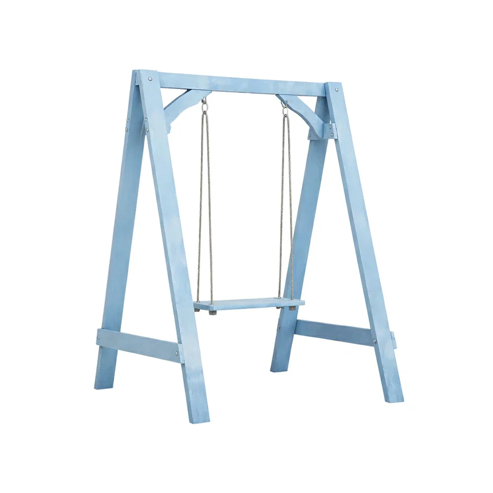 SOLARA 125/212/263cm Outdoor Swing Set Triangular Frame Solid Pine Wood ACQ Treated Heavy-Duty Rope Support - Blue