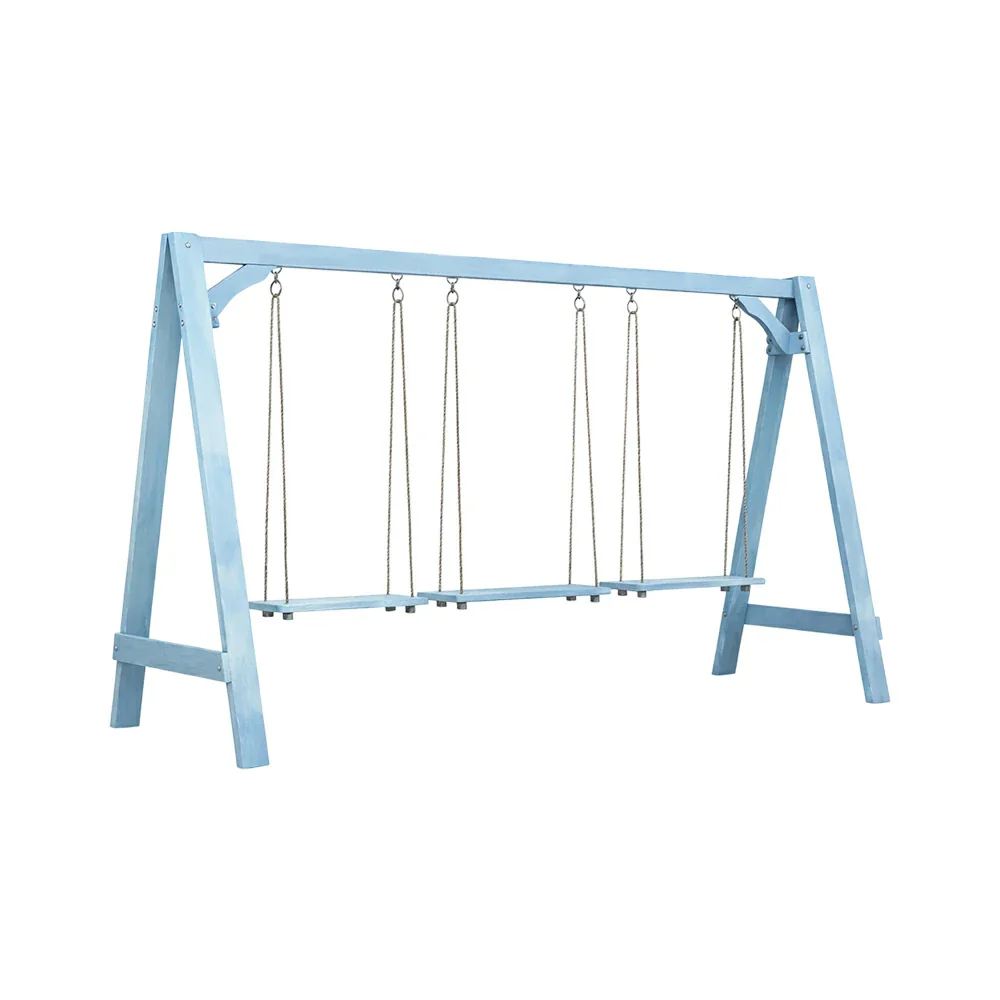SOLARA 125/212/263cm Outdoor Swing Set Triangular Frame Solid Pine Wood ACQ Treated Heavy-Duty Rope Support - Blue - Image 11