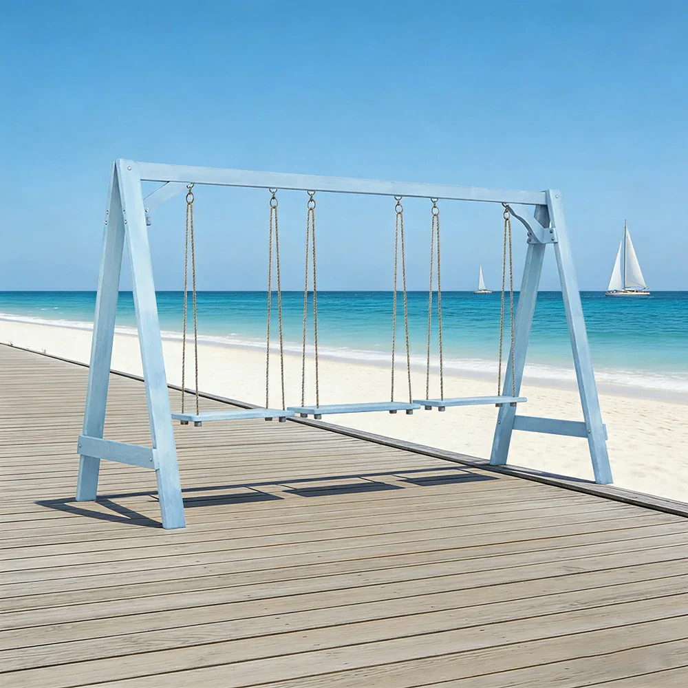SOLARA 125/212/263cm Outdoor Swing Set Triangular Frame Solid Pine Wood ACQ Treated Heavy-Duty Rope Support - Blue - Image 12