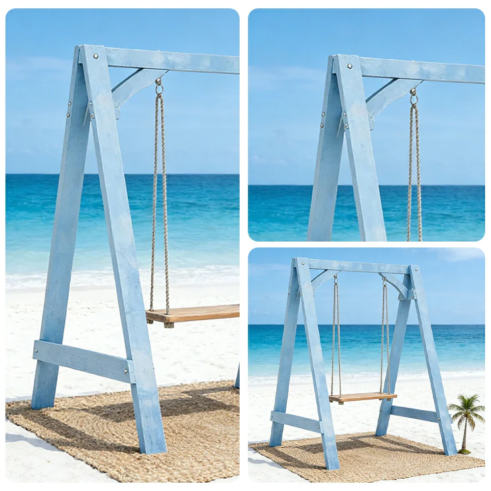 SOLARA 125/212/263cm Outdoor Swing Set Triangular Frame Solid Pine Wood ACQ Treated Heavy-Duty Rope Support - Blue - Image 3