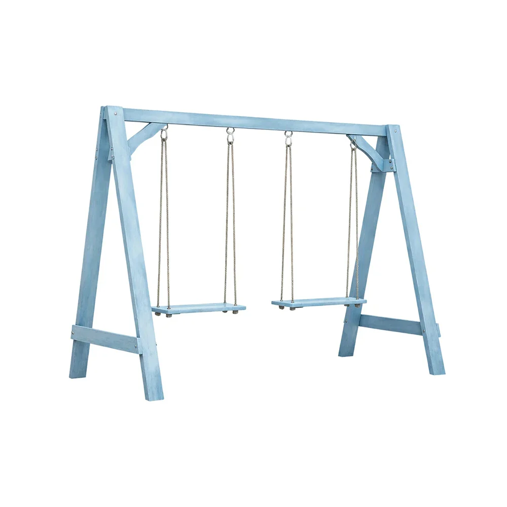 SOLARA 125/212/263cm Outdoor Swing Set Triangular Frame Solid Pine Wood ACQ Treated Heavy-Duty Rope Support - Blue - Image 6