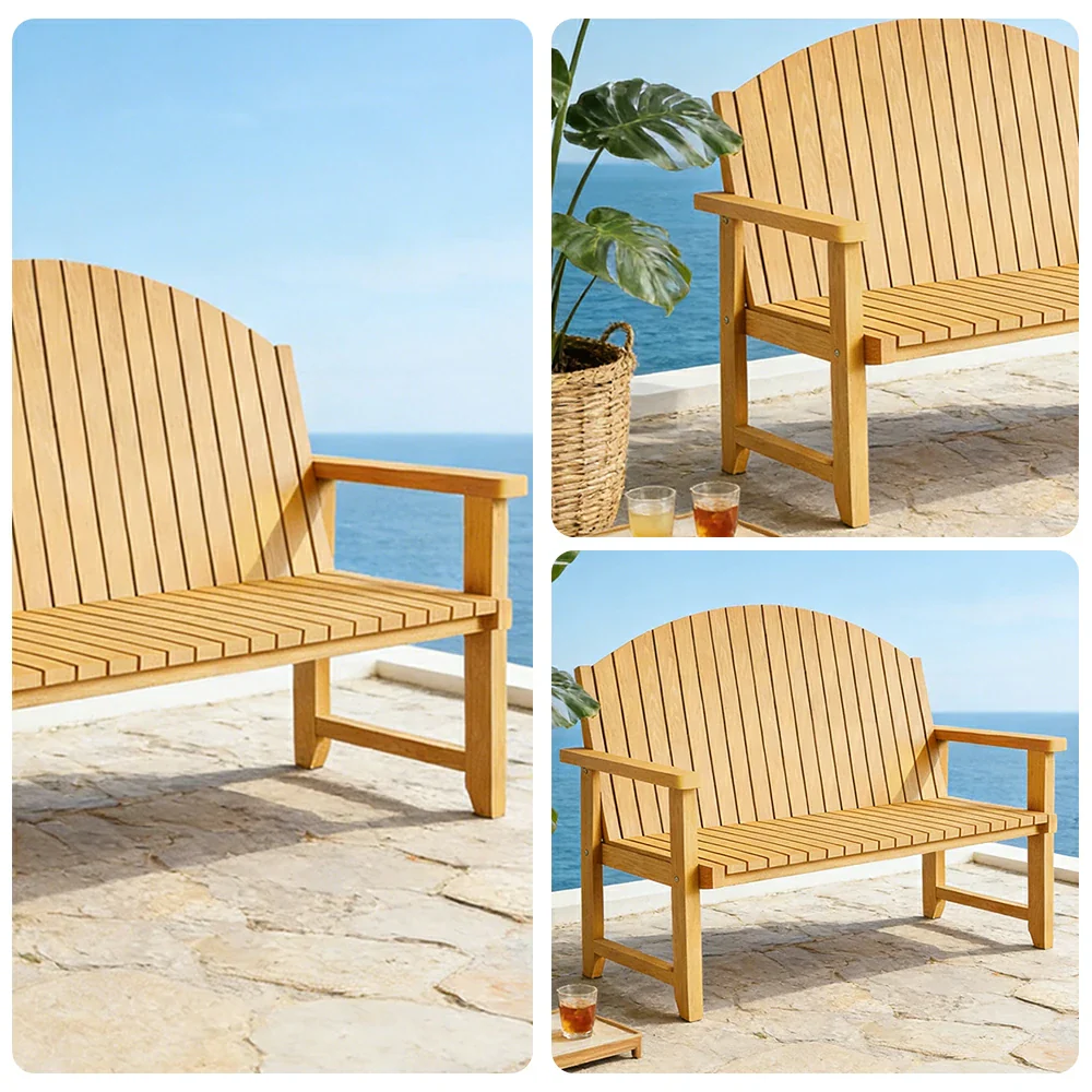 SOLARA 120/150cm Outdoor Garden Bench - Weather-Resistant Waterproof Fir Timber - Ergonomic Curved Back Heavy-Duty Design - Yellow - Image 3