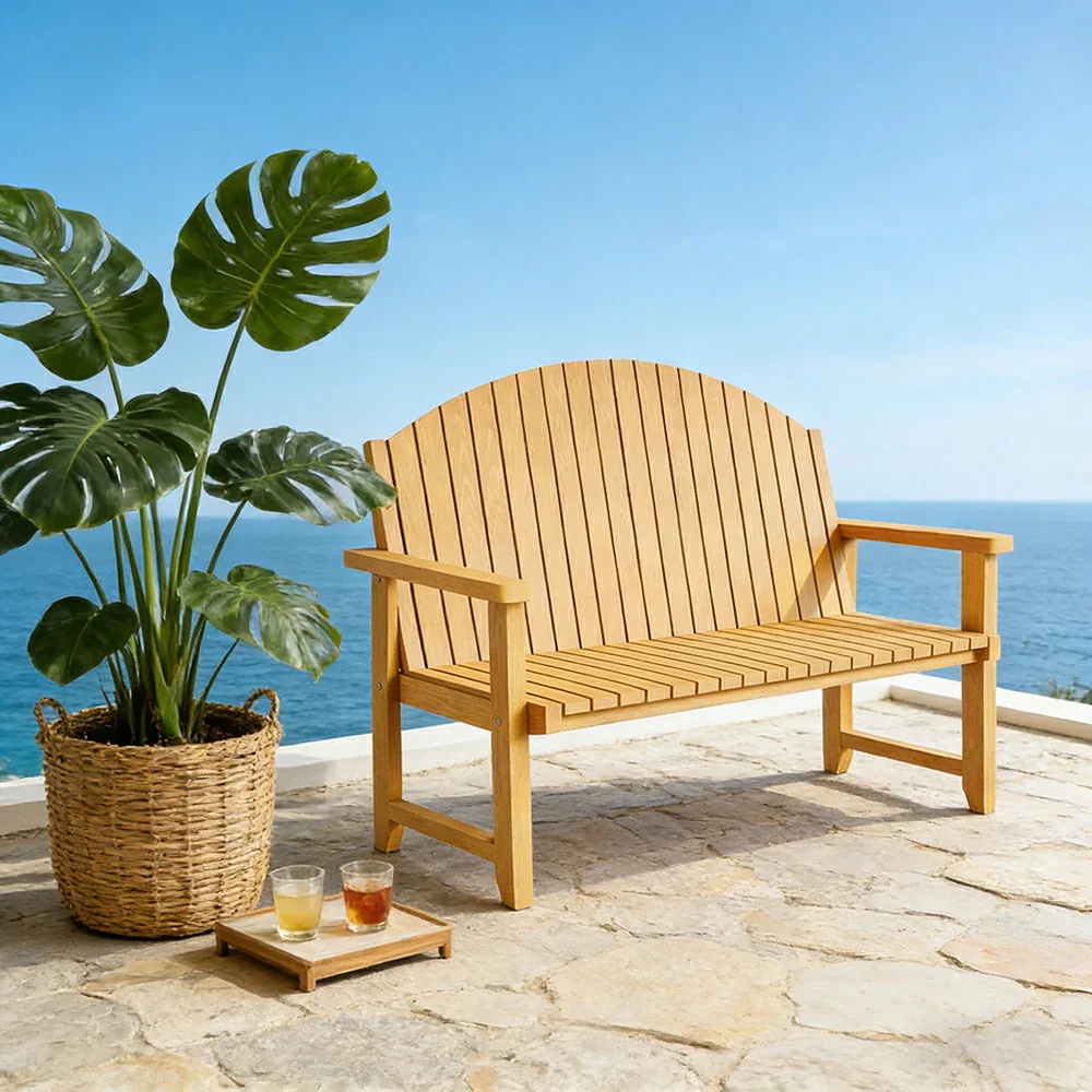 SOLARA 120/150cm Outdoor Garden Bench - Weather-Resistant Waterproof Fir Timber - Ergonomic Curved Back Heavy-Duty Design - Yellow - Image 4