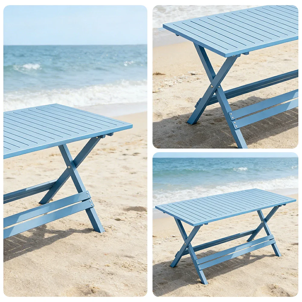 SOLARA Folding Long Table - Waterproof Anti-Rot Solid Timber - Heavy-Duty Portable Space-Saving Design - Blue - Image 3