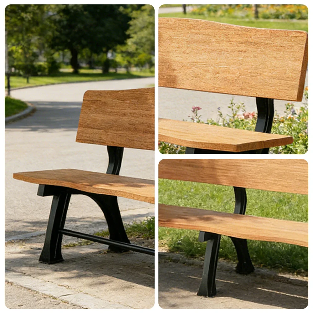 SOLARA 150/180cm Outdoor Garden Bench with Backrest - Heavy-Duty Cast Iron Frame, Galvanised Support Structure, Adjustable Anti-Slip Legs - Wood - Image 8