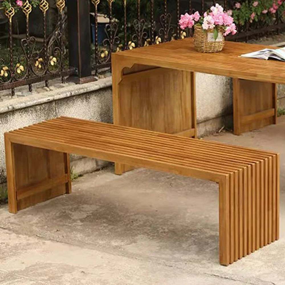 SOLARA Outdoor Timber Bench - Heavy-Duty Solid Wood Construction, Weather-Protected Finish, Upgraded Slatted Design - Walnut - Image 4
