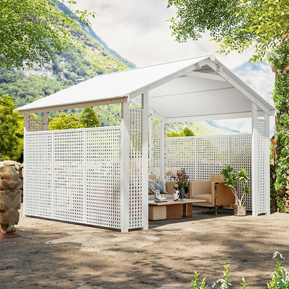 SOLARA Outdoor Pavilion - Large Heavy-Duty Gazebo with Reinforced Steel Frame & Hollow Side Panel Design - White - Image 2