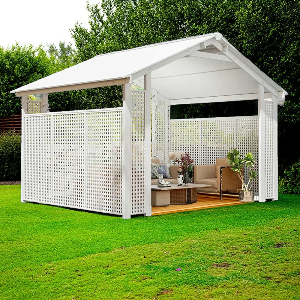 SOLARA Outdoor Pavilion - Large Heavy-Duty Gazebo with Reinforced Steel Frame & Hollow Side Panel Design - White - Image 4
