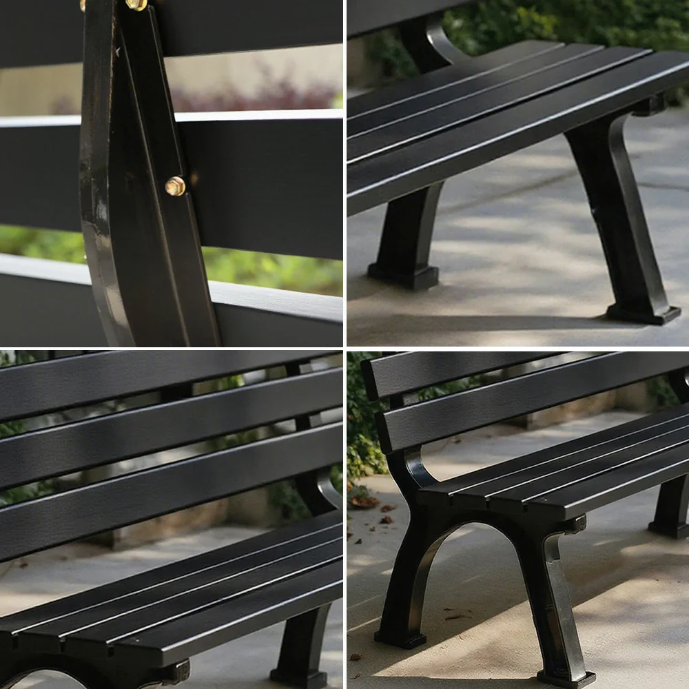 SOLARA Outdoor Backrest Bench - Durable Solid Structure with Iron Legs, Ergonomic Wide Seat & Backrest, Eco-Friendly Weather-Resistant Finish - Black - Image 3