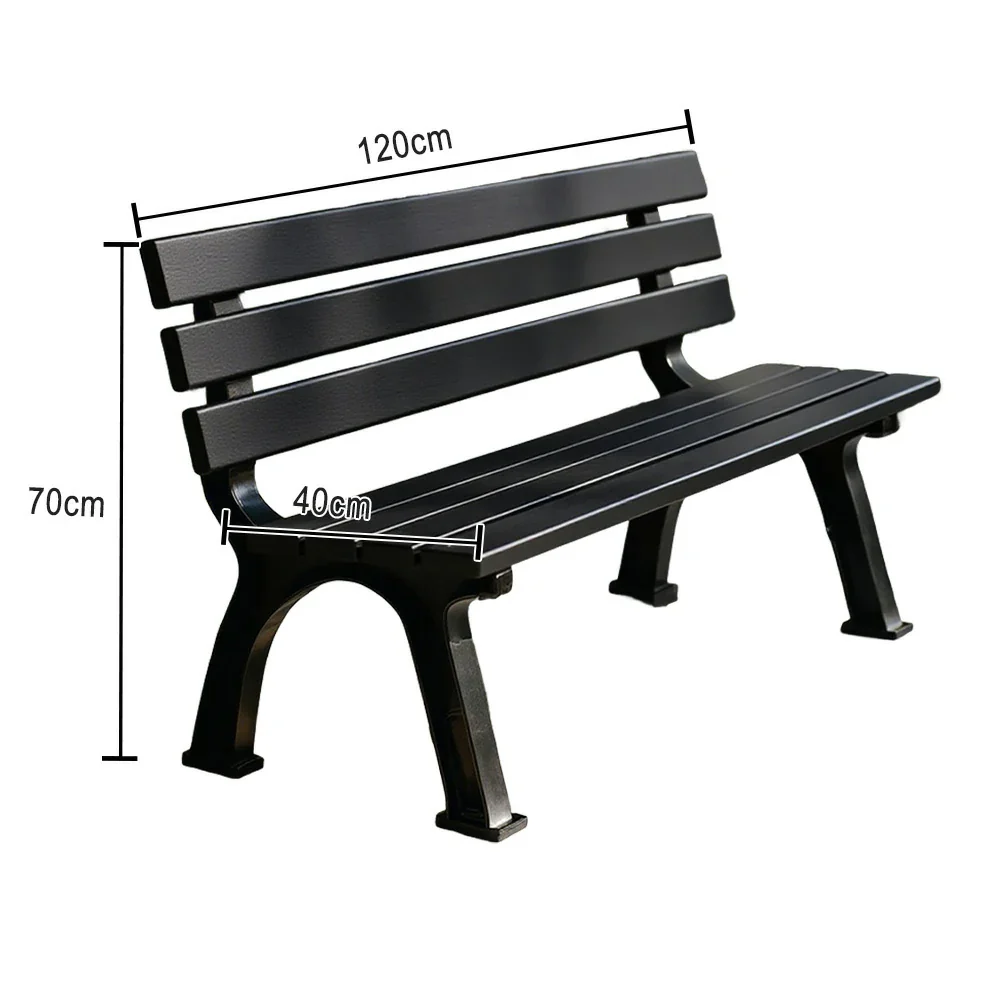 SOLARA Outdoor Backrest Bench - Durable Solid Structure with Iron Legs, Ergonomic Wide Seat & Backrest, Eco-Friendly Weather-Resistant Finish - Black - Image 5