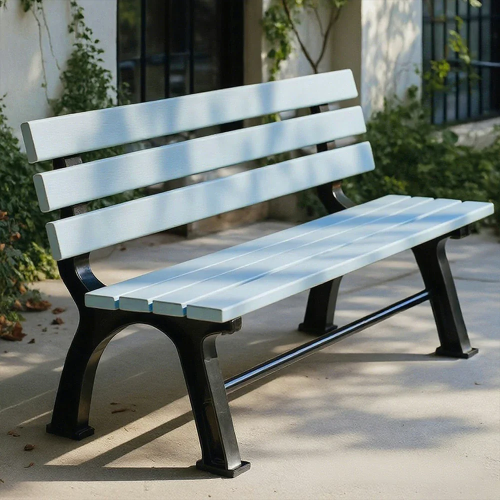 SOLARA Outdoor Backrest Bench - Durable Solid Structure with Iron Legs, Ergonomic Wide Seat & Backrest, Eco-Friendly Weather-Resistant Finish - Blue - Image 2