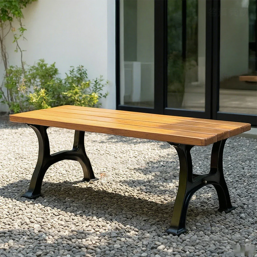 SOLARA Outdoor Bench - Durable Solid Structure with Iron Legs, Ergonomic Wide Seat, Eco-Friendly Weather-Resistant Finish - Yellow - Image 2