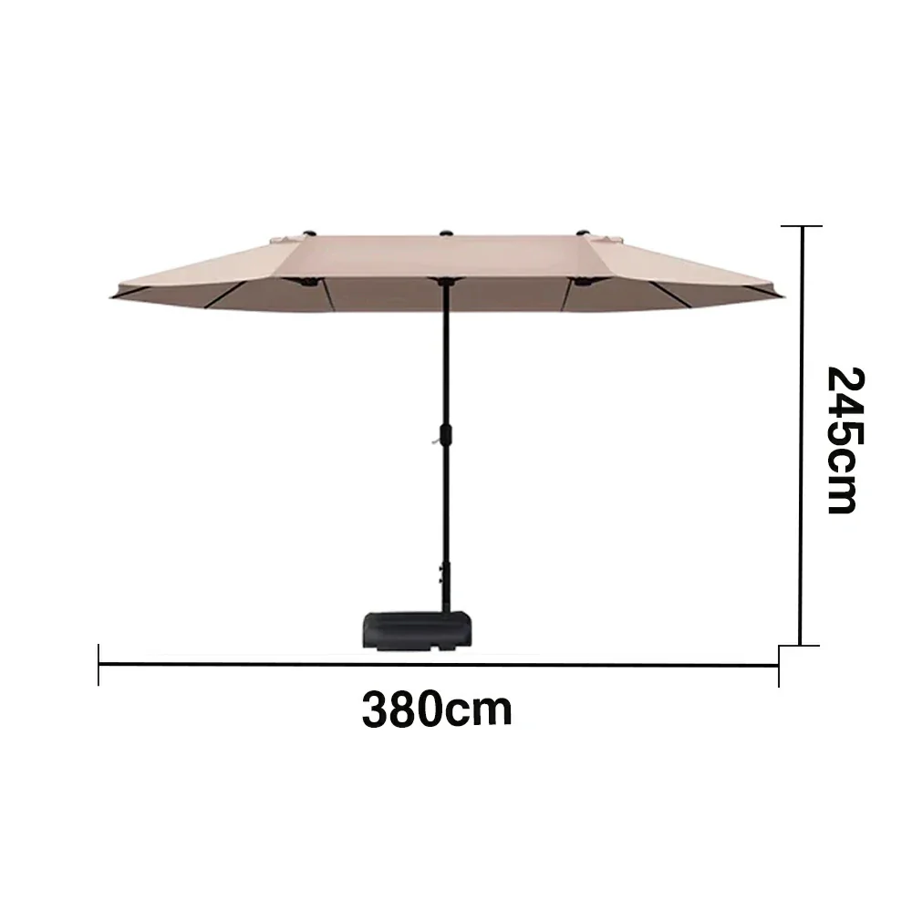 SOLARA Outdoor Patio Umbrella - 380/455cm Rectangular Canopy, Sunshade & Rain Protection, Heavy-Duty Frame, 60kg Water-Filled Base - Khaki - Image 5