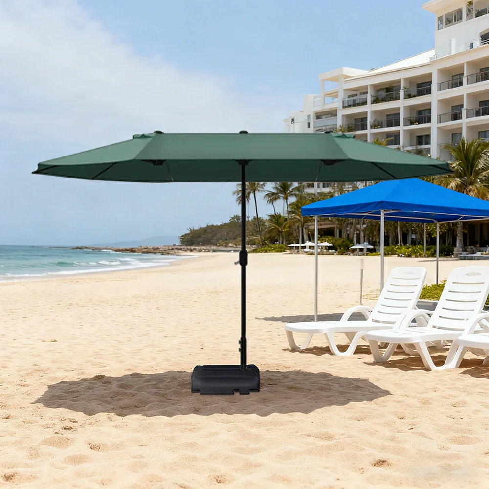 SOLARA Outdoor Patio Umbrella - 380/455cm Rectangular Canopy, Sunshade & Rain Protection, Heavy-Duty Frame, 60kg Water-Filled Base - Green - Image 4