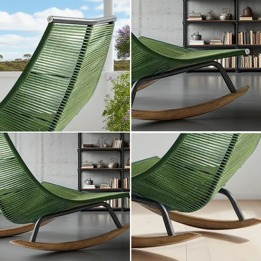 SOLARA Sleigh Rocking Chair - Smooth Rocking Motion, Handwoven Rattan with Aluminium Frame, Stable Design - Green - Image 3