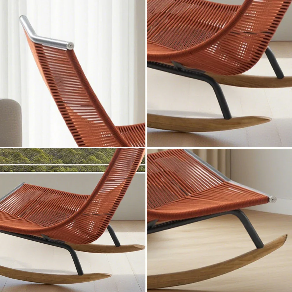 SOLARA Sleigh Rocking Chair - Smooth Rocking Motion, Handwoven Rattan with Aluminium Frame, Stable Design - Orange - Image 3