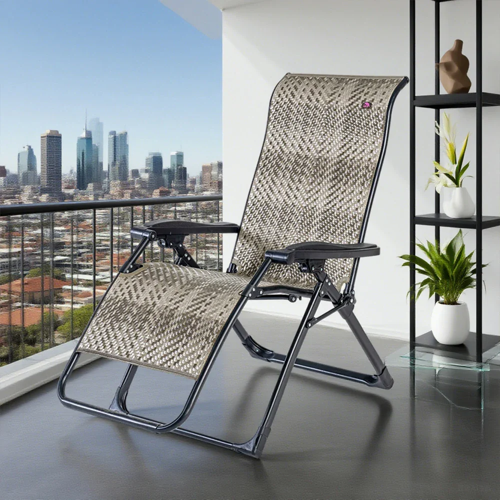 SOLARA Foldable Outdoor Lounge Chair – Solid Wood & PE Rattan, Adjustable Reclining Design, Space-Saving Storage, 150kg Max Load - Grey - Image 2