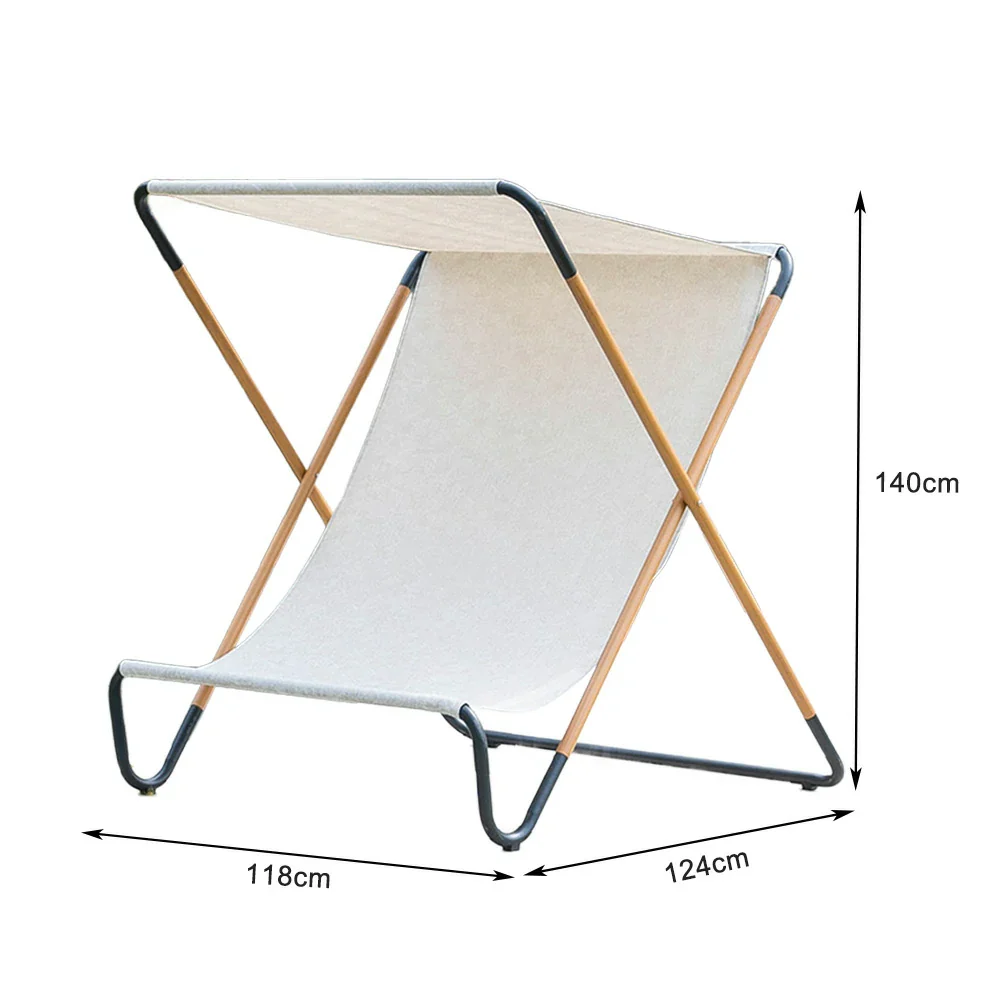 SOLARA Outdoor Folding Chair - Sunshade Design, Alloy Steel Frame, Patio & Garden Recliner, Waterproof Fabric - KHAKI - Image 5