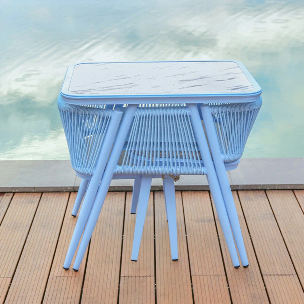 SOLARA 80cm x 80cm Rectangular Dining Set - Solid Wood Frame, 1 Table & 2 Chairs, Durable Outdoor Furniture - Blue - Image 4