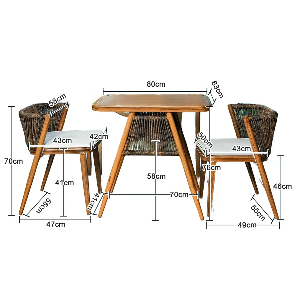 SOLARA 80cm x 80cm Rectangular Dining Set - Solid Wood Frame, 1 Table & 2 Chairs, Durable Outdoor Furniture - Brown - Image 5