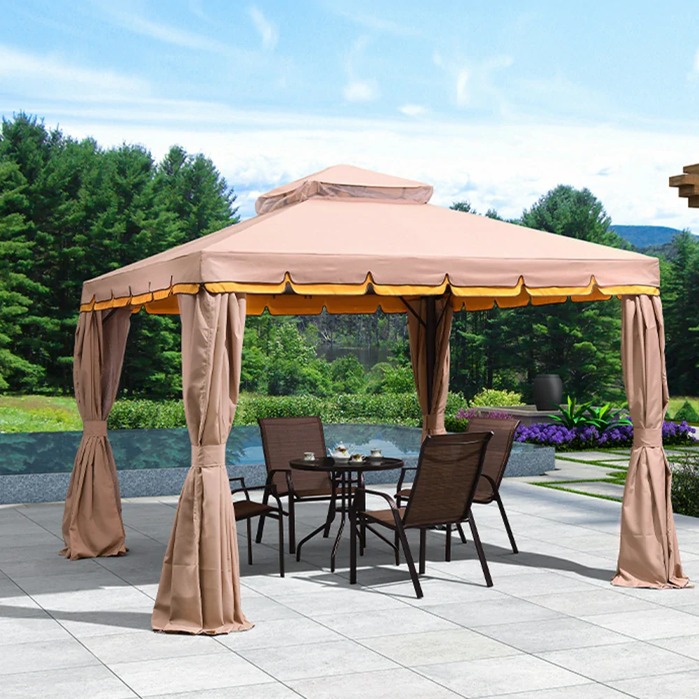 SOLARA Outdoor Canopy - 2.5x2.5m Reinforced Steel Frame with Mesh Curtains - Khaki - Image 2