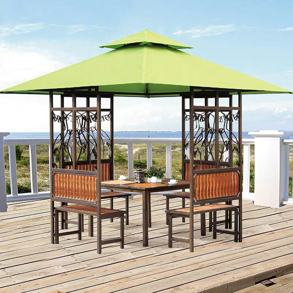 SOLARA Luxury Pavilion Set - Heavy-Duty Steel Frame with Hollow Ventilated Design, Durable Table & Chairs, All-Weather Canopy - Green - Image 2
