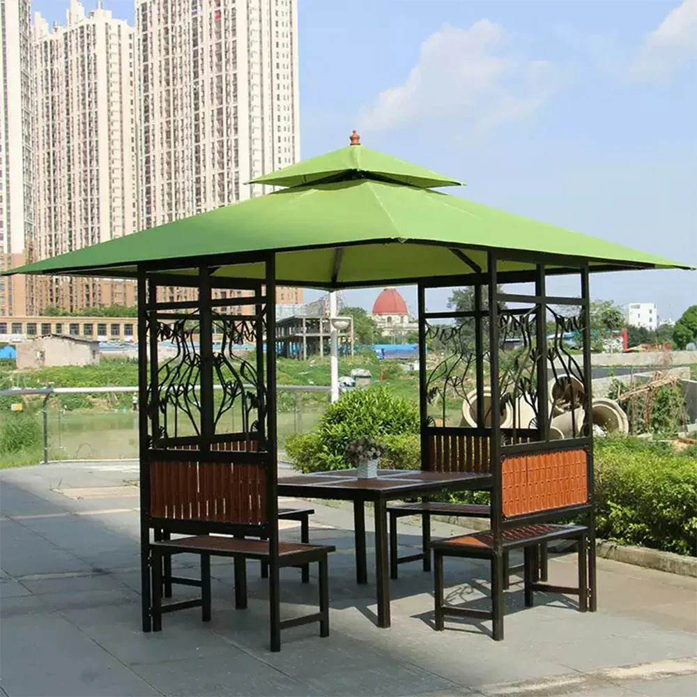 SOLARA Luxury Pavilion Set - Heavy-Duty Steel Frame with Hollow Ventilated Design, Durable Table & Chairs, All-Weather Canopy - Green - Image 4