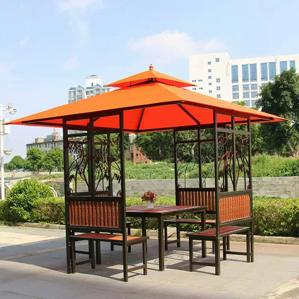 SOLARA Luxury Pavilion Set - Heavy-Duty Steel Frame with Hollow Ventilated Design, Durable Table & Chairs, All-Weather Canopy - Orange - Image 2