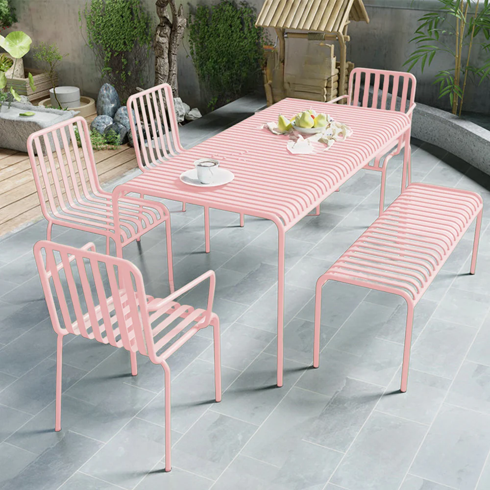 SOLARA Outdoor Iron Table/Bench/Chair/Sofa/Bar Stool - Pink - Image 12