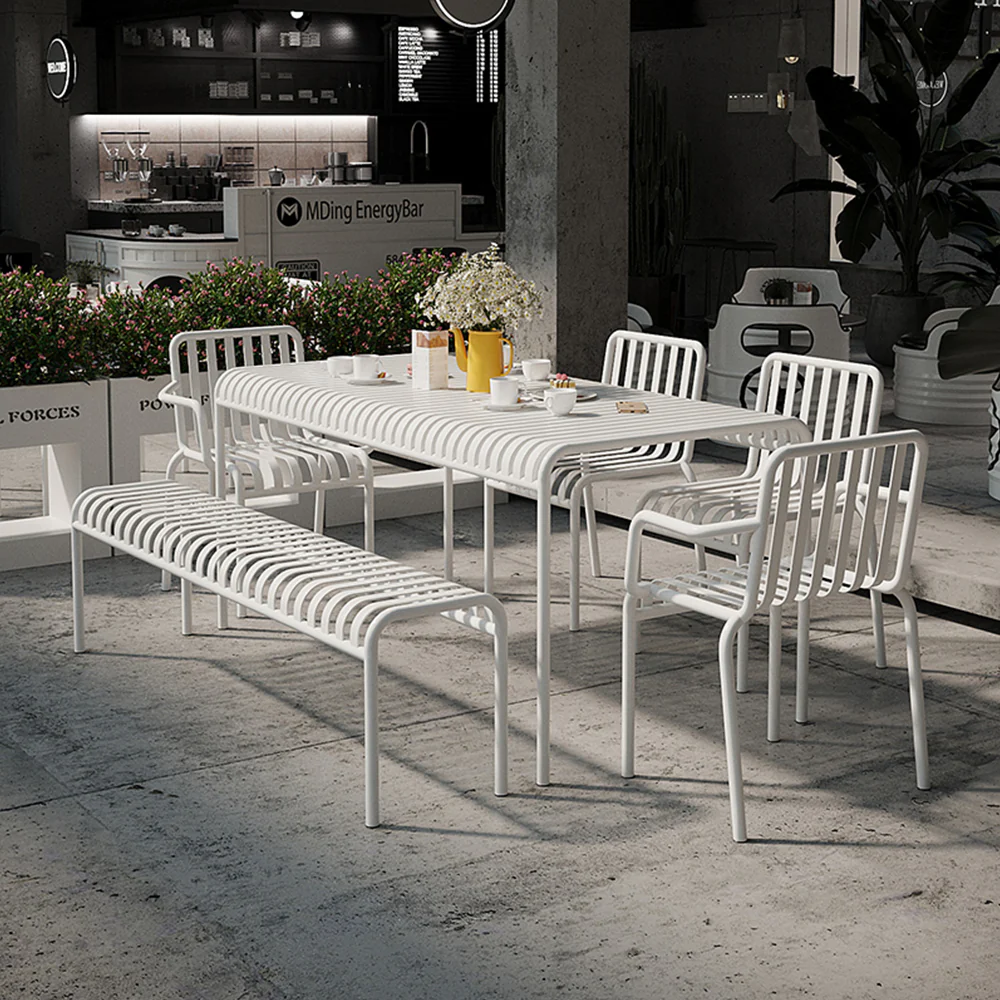 SOLARA Outdoor Iron Table/Bench/Chair/Sofa/Bar Stool - White - Image 18