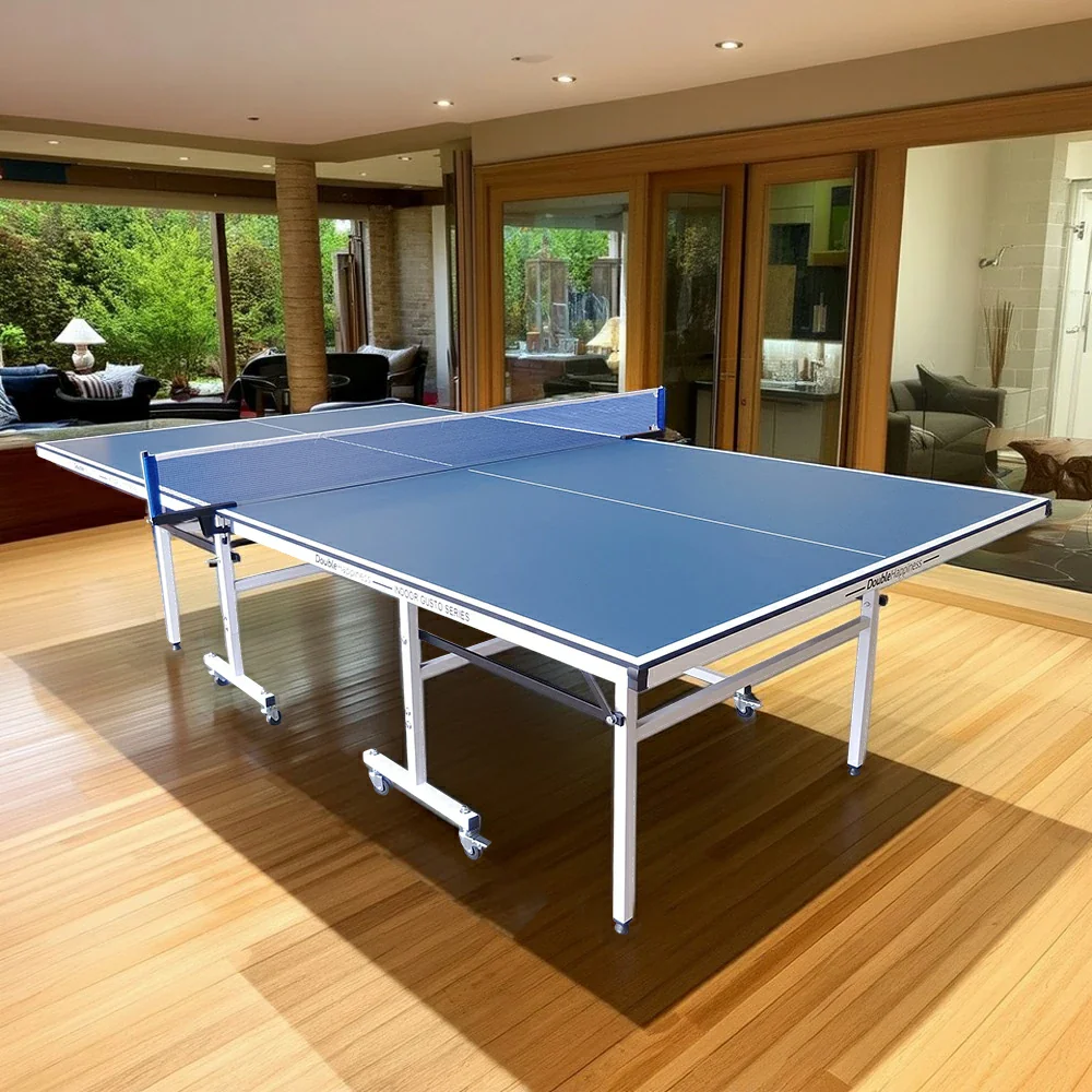 DOUBLE HAPPINESS Premium 13mm Indoor Black&Blue Foldable Solo Play Table Tennis Pingpong Table - Bats Balls Net - Image 2