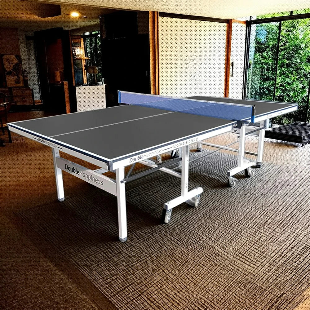 DOUBLE HAPPINESS Premium 16mm Indoor Black&Blue Foldable Solo Play Table Tennis Pingpong Table - Bats Balls Net - Image 10
