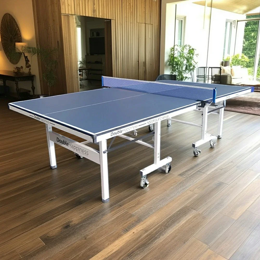 DOUBLE HAPPINESS Premium 16mm Indoor Black&Blue Foldable Solo Play Table Tennis Pingpong Table - Bats Balls Net - Image 2
