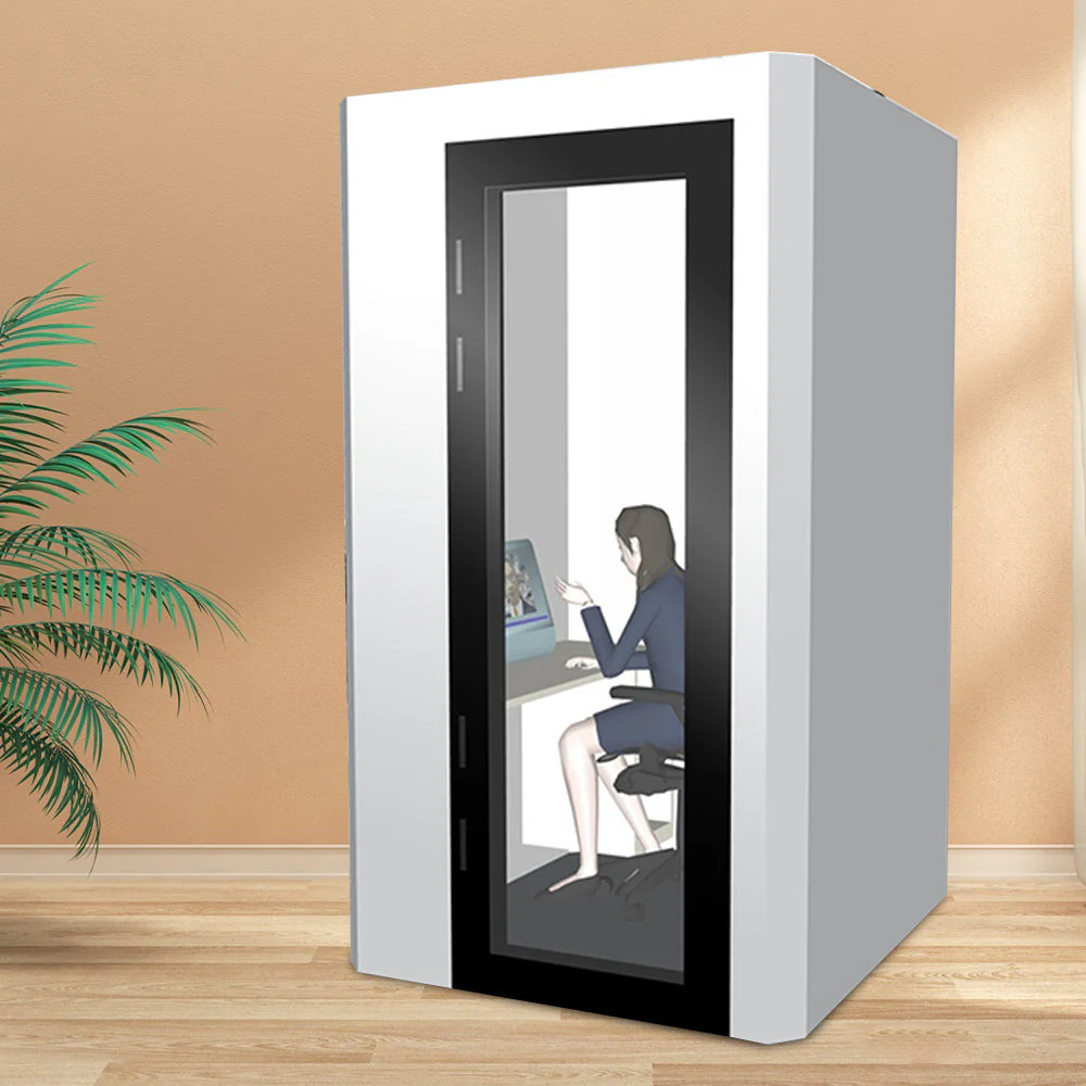MODERA 1.2x1.4m Movable Soundproof Booth W/ Desk - White - Image 3